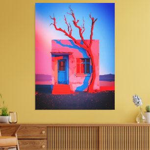 Impressão Em Tela Arte de Parede de Casa no Deserto Surreal – Minima