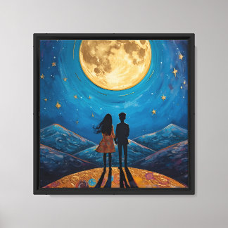 Impressão Em Tela Arte de Parede de Casal Romântico ao Luar