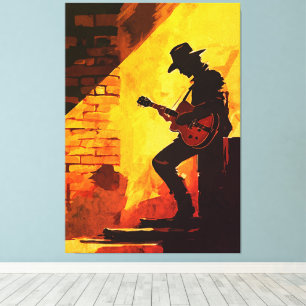 Impressão Em Tela Arte de Parede de Guitarrista Cowboy – Músico West