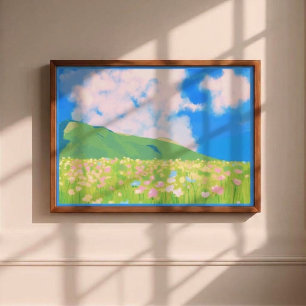 Impressão Em Tela Arte de Parede de Paisagem de Prado de Flores Silv