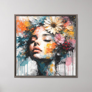 Impressão Em Tela Arte de Parede de Retrato de Mulher Floral Abstrat