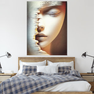 Impressão Em Tela Arte de Parede de Rosto Feminino Abstrato – Textur