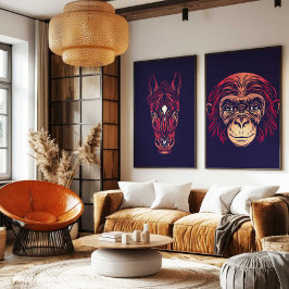 Impressão Em Tela Arte de Parede do Macaco do Zodíaco Chinês Decoraç