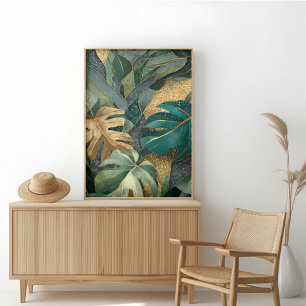 Impressão Em Tela Arte de Parede em Ouro de Folha Tropical de Luxo