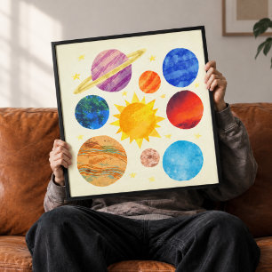 Impressão Em Tela Arte de Parede em Tecido do Sistema Solar com Aqua
