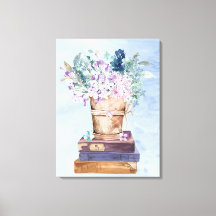Arte de Parede em Tela Blue Purple Books and Flowe
