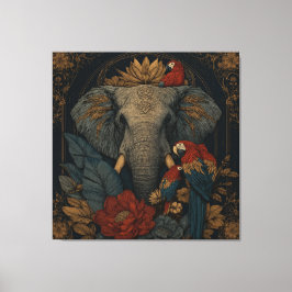 Impressão Em Tela Arte de Parede em Tela de Elefante e Papagaio da S