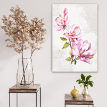 Arte de Parede em Tela Esticada de Magnólia Rosa