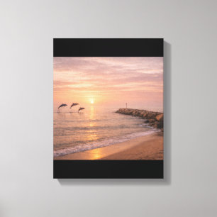 Impressão Em Tela Arte de Parede em Tela Golden Sunset Dolphins Beac