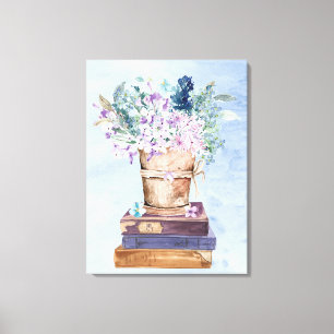 Impressão Em Tela Arte de Parede em Tela Livros e Flores Roxo Azul