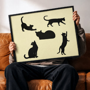 Impressão Em Tela Arte de Parede em Tela Silhuetas de Felinos Brinca
