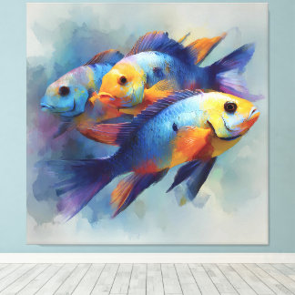 Impressão Em Tela Arte de Parede em Tela Tríptico de Peixes Tropicai