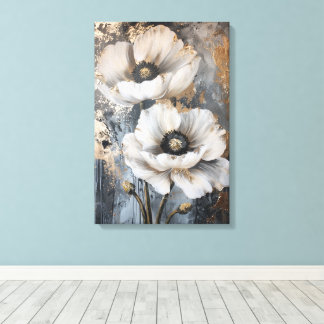 Impressão Em Tela Arte de Parede Floral Branco Elegante com Acentos