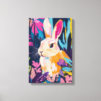 Impressão Em Tela Arte de Parede Floral Coelho Colorido | Coelho Cap