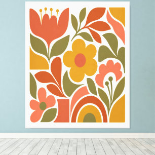 Impressão Em Tela Arte de Parede Floral Moderno de Meados do Século