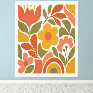 Impressão Em Tela Arte de Parede Floral Moderno de Meados do Século 