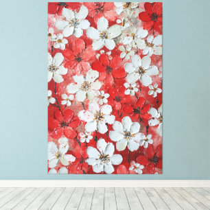 Impressão Em Tela Arte de Parede Impasto de Flores Brancas e Vermelh