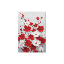 Arte de Parede Impasto de Flores Vermelhas e Branc