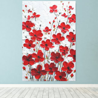 Impressão Em Tela Arte de Parede Impasto Pétalas Vermelhas e Brancas
