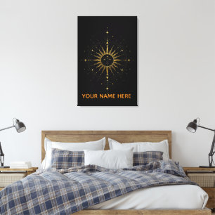 Impressão Em Tela Arte de Parede Luxuosa em Ouro Geometria Solar Cel