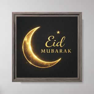 Impressão Em Tela Arte de Parede Luxuosa Preta e Dourada Eid Mubarak