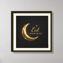 Arte de Parede Luxuosa Preta e Dourada Eid Mubarak