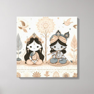 Impressão Em Tela Arte de Parede Mandala Cute Radhe Krishna Espiri