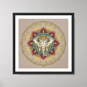 Impressão Em Tela Arte de Parede Mandala do Elefante Sagrado