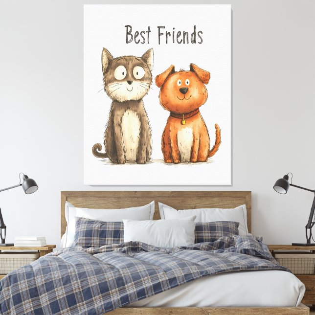 Impressão Em Tela Arte de Parede "Melhores Amigos" Quirky (Insitu(Quarto))
