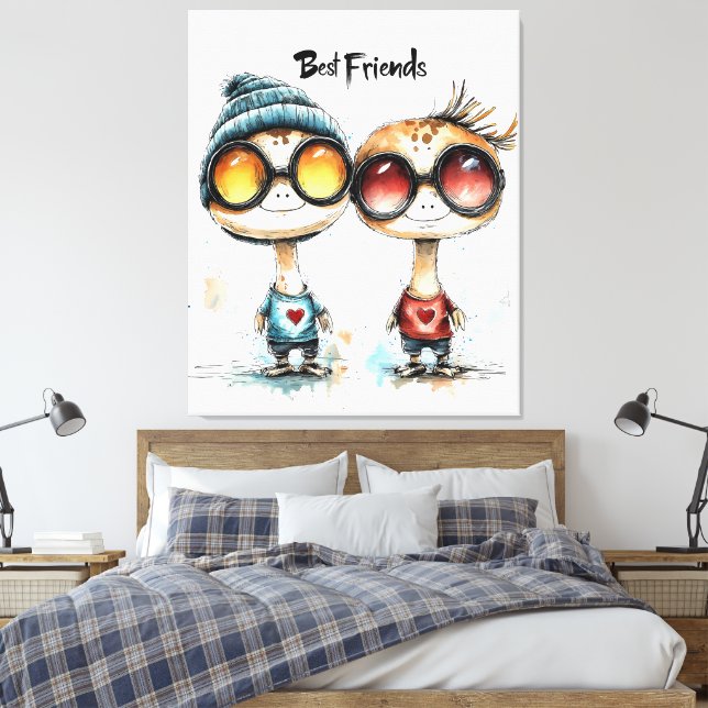 Impressão Em Tela Arte de Parede "Melhores Amigos" Quirky (Insitu(Quarto))