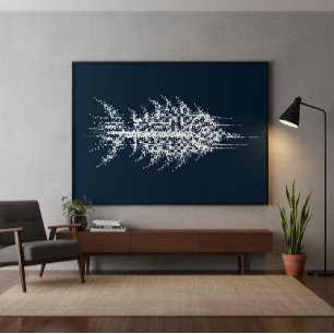 Impressão Em Tela Arte de Parede Peixe Branco Glitch Pixel
