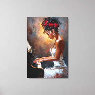 Impressão Em Tela Arte de Parede Pianista Mulher Negra Afrocentric