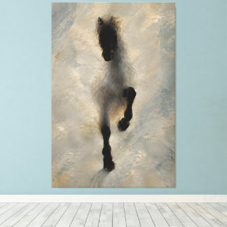 Impressão Em Tela Arte de Parede Pintura a Óleo de Cavalo Preto Vist