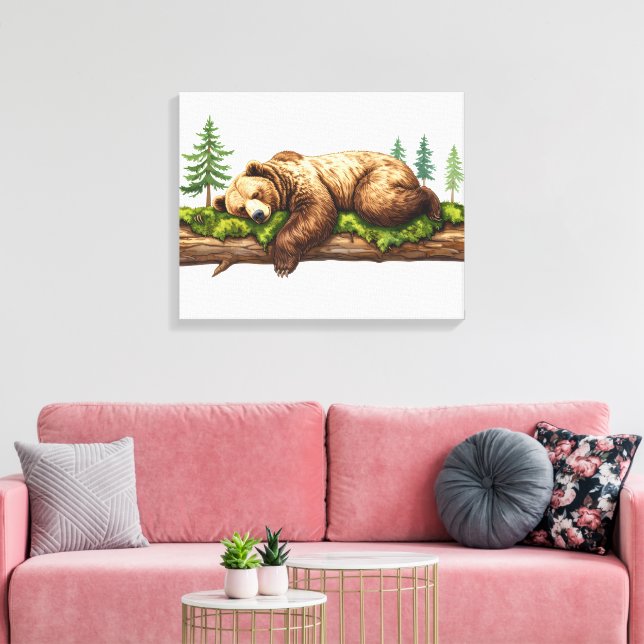Impressão Em Tela Arte de Parede Rústica Florestal de Urso Adormecid (Insitu(Sala de estar))