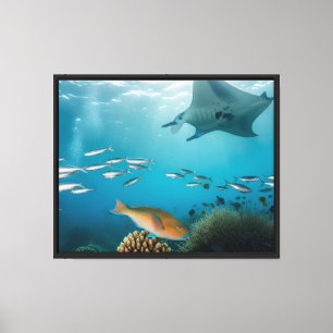 Impressão Em Tela Arte de Parede Subaquática do Oceano com Peixes Tr
