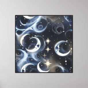Impressão Em Tela Arte de Parede – Tela de Lua Celestial Prata Plati