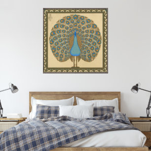 Impressão Em Tela Arte de Pavão Azul Dourado Vintage de Walter Crane