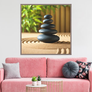 Impressão Em Tela Arte de Pedras Pretas Tranquilas Jardim Zen