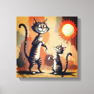Impressão Em Tela Arte de Personagens de Gatos Fofos