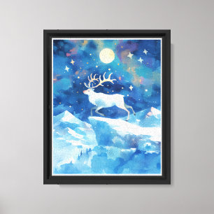 Impressão Em Tela Arte de pintura em aquarela de renas de Natal vint