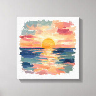 Impressão Em Tela Arte de pôr do sol oceano aquarela