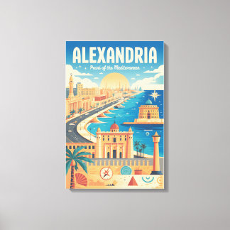 Impressão Em Tela Arte de Poster de Viagem Retro Alexandria Egito