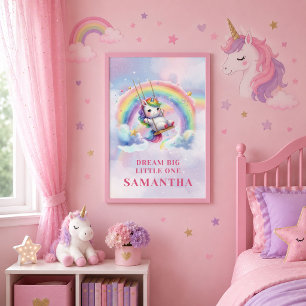 Impressão Em Tela Arte de Poster Emoldurado Magia Unicórnio Pastel B