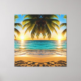 Impressão Em Tela Arte de Praia ao Pôr do Sol em Tela Esticada Premi
