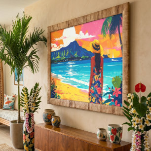 Impressão Em Tela Arte de Praia em Estilo Vintage Sonho do Diamond H