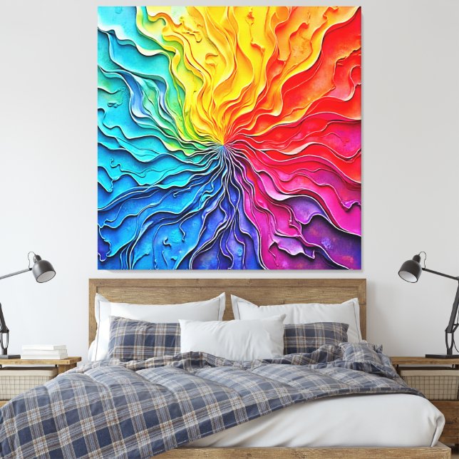 Impressão Em Tela Arte de Redemoinho de Arco-Íris Texturizado (Insitu(Quarto))