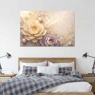 Impressão Em Tela Arte de Relevo de Rosa de Marfim Elegante