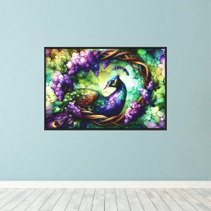Impressão Em Tela Arte de Rodapé de Vidro Pintado com Pavão Floral