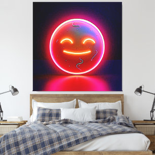 Impressão Em Tela Arte de Rosto Feliz com Brilho de Neon
