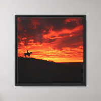 Arte de Silhueta de Cowboy em Pôr do Sol Vermelho